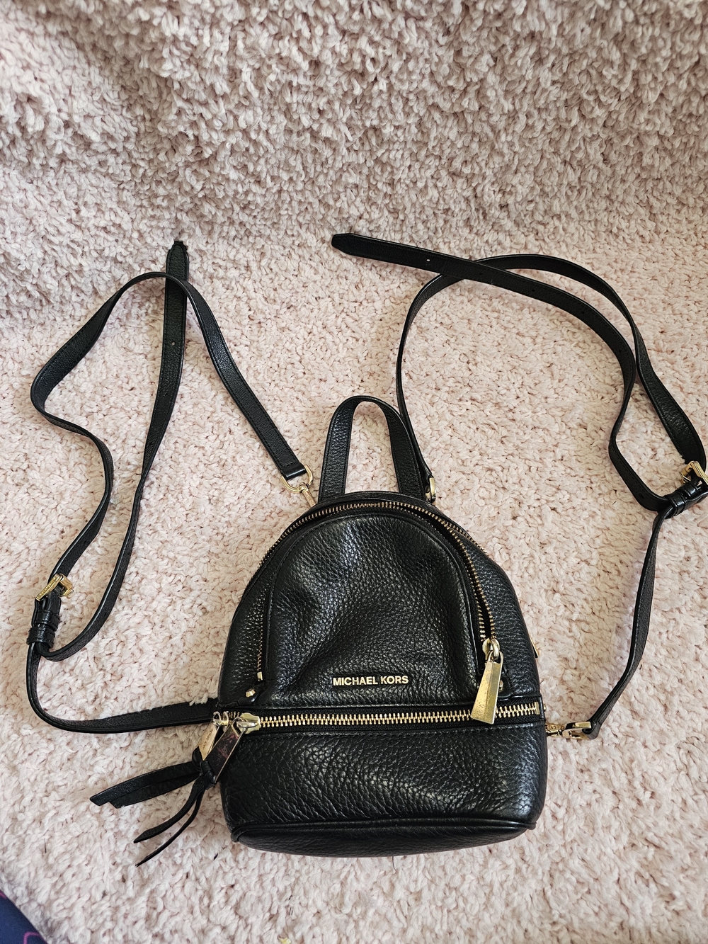 Michael Kors Black Pebbled Leather Mini Backpack with Gold Hardware